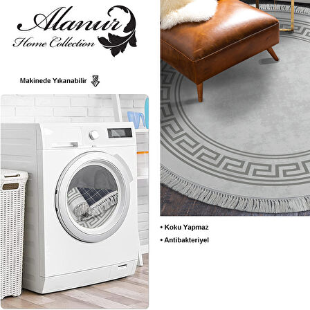 Dekoreko Kaymaz Taban Djt Salon Halısı Star Pamuk Saçaklı Yuvarlak Modern 626M