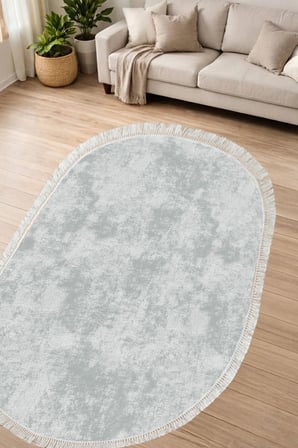 Dijital Baskılı Oval Salon Halısı | Kaymaz Yıkanabilir | Deri Taban Saçaklı | Vintage | 2092M