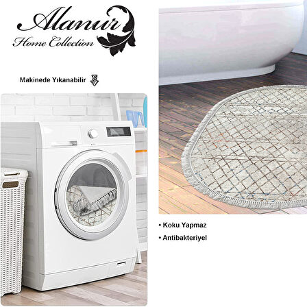 Dekoreko Kaymaz Taban Djt Banyo Halısı Trend Saçaklı Oval İskandinav F5079