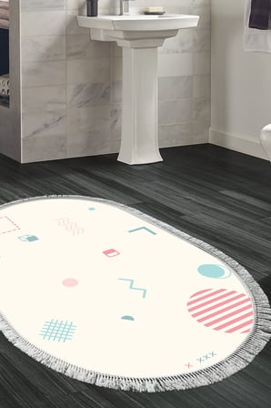 Kaymaz Dijital Mutfak & Salon Halı Trend Saçaklı Oval Geometrik E5015