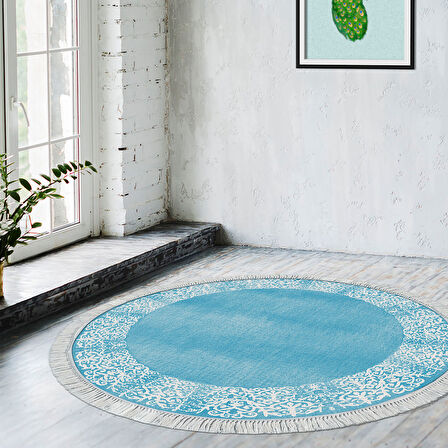 Dekoreko Kaymaz Taban Djt Salon Halısı Yıldız Deri Saçaklı Yuvarlak Modern 1460