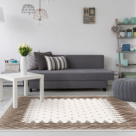 Dekoreko Kaymaz Taban Djt Salon Halısı Yıldız Deri Saçaklı Modern 1529