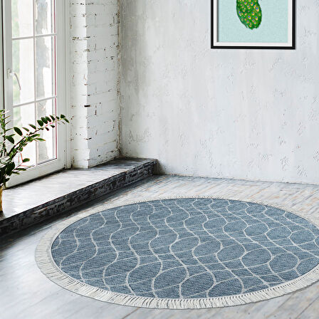 Dekoreko Kaymaz Taban Djt Salon Halısı Star Pamuk Saçaklı Yuvarlak İskandinav F5084