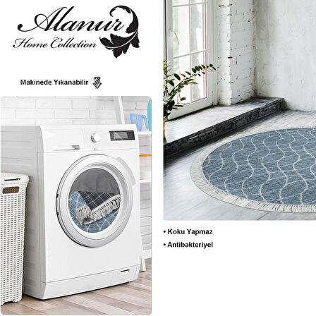 Dekoreko Kaymaz Taban Djt Salon Halısı Star Pamuk Saçaklı Yuvarlak İskandinav F5084