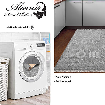 Dekoreko Kaymaz Taban Djt Mutfak Halısı Yıldız Deri Saçaklı İskandinav F5137