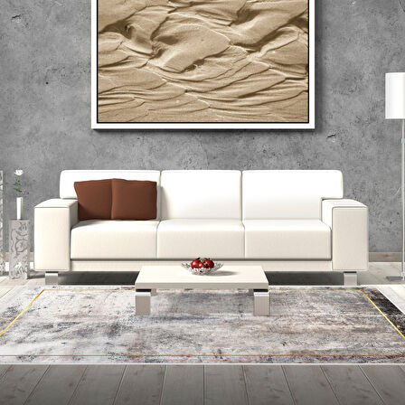 Dekoreko Kaymaz Taban Djt Salon Halısı Yıldız Deri Saçaklı Modern M12271