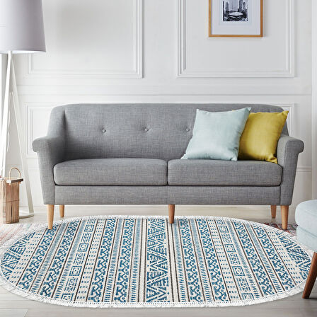 Dekoreko Kaymaz Taban Djt Salon Halısı Star Pamuk Saçaklı Oval İskandinav F5082