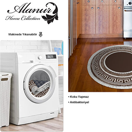 Dekoreko Kaymaz Taban Djt Mutfak Halısı Star Pamuk Saçaklı Yuvarlak Modern 651M