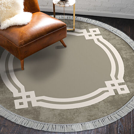 Dekoreko Kaymaz Taban Djt Salon Halısı Star Pamuk Saçaklı Yuvarlak Modern 657M