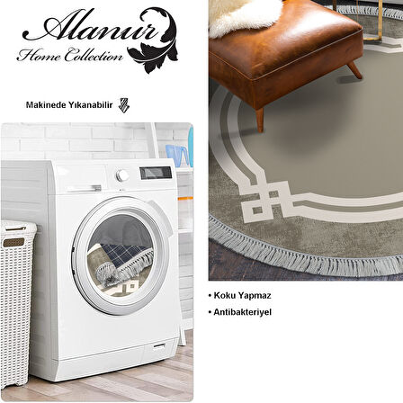 Dekoreko Kaymaz Taban Djt Salon Halısı Star Pamuk Saçaklı Yuvarlak Modern 657M