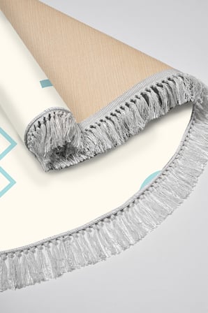Kaymaz Dijital Mutfak & Salon Halı Yıldız Deri Saçaklı Yuvarlak Geometrik E5015