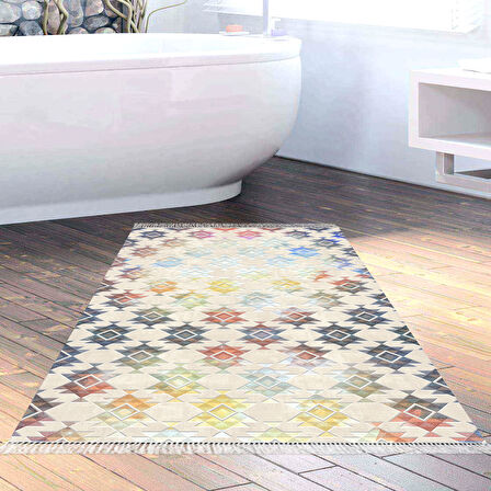 Dekoreko Kaymaz Taban Djt Banyo Halısı Yıldız Deri Saçaklı Modern 763