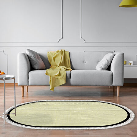 Alanur Home Kaymaz Taban Djt Banyo Mutfak Salon Halı  Trend Saçaklı Oval Dokuma Desen E5007