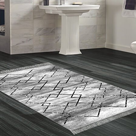 Dekoreko Kaymaz Taban Djt Banyo Halısı Trend Saçaklı Modern M5006