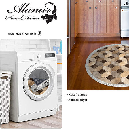 Dekoreko Kaymaz Taban Djt Mutfak Halısı Star Pamuk Saçaklı Yuvarlak Modern 1926