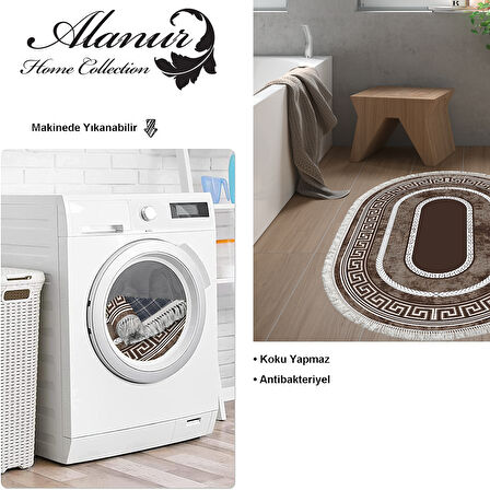 Dekoreko Kaymaz Taban Djt Banyo Halısı Star Pamuk Saçaklı Oval Modern 651M