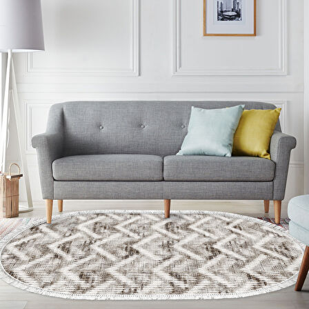 Dekoreko Kaymaz Taban Djt Salon Halısı Trend Saçaklı Oval İskandinav F5124