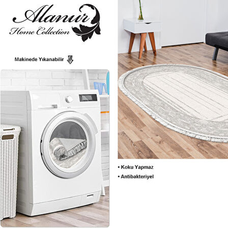 Dekoreko Kaymaz Taban Djt Salon Halısı Trend Saçaklı Oval Modern M5076