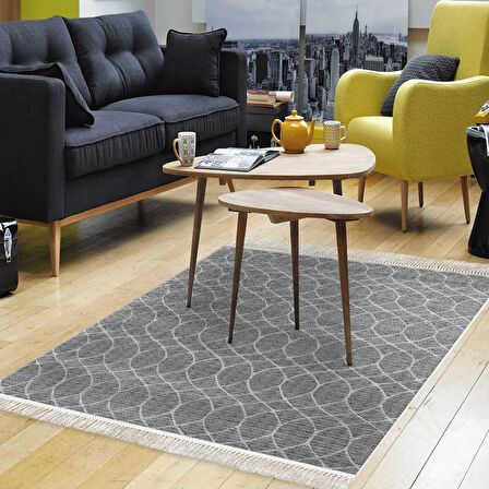 Dekoreko Kaymaz Taban Djt Salon Halısı Star Pamuk Saçaklı İskandinav F5084