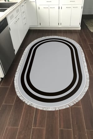 Dijital Baskılı Oval Salon Halısı | Kaymaz Yıkanabilir | Keçe Taban Saçaklı | Geometrik | 1696
