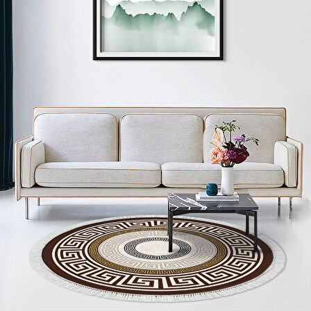 Dekoreko Kaymaz Taban Djt Salon Halısı Star Pamuk Saçaklı Yuvarlak Modern 675M