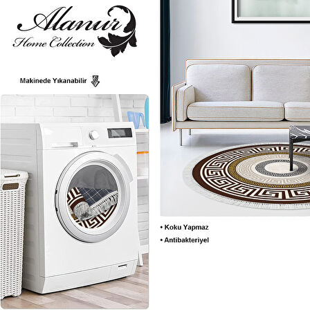 Dekoreko Kaymaz Taban Djt Salon Halısı Star Pamuk Saçaklı Yuvarlak Modern 675M