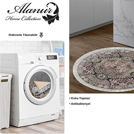 Dekoreko Kaymaz Taban Djt Mutfak Halısı Yıldız Deri Saçaklı Yuvarlak Modern 659M