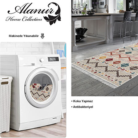 Dekoreko Kaymaz Taban Djt Mutfak Halısı Star Pamuk Saçaklı İskandinav F5001