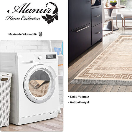 Dekoreko Kaymaz Taban Djt Mutfak Halısı Yıldız Deri Saçaklı Modern F5036