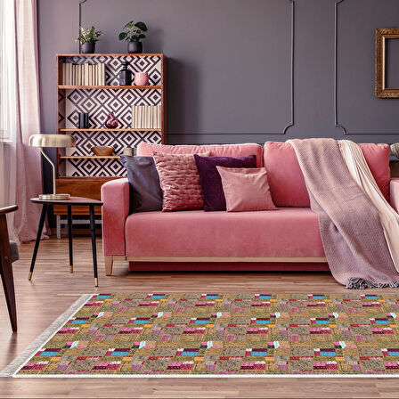 Dekoreko Kaymaz Taban Djt Salon Halısı Star Pamuk Saçaklı Modern 2155M