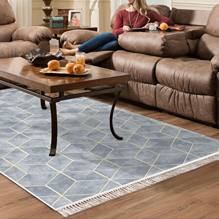 Dekoreko Kaymaz Taban Djt Salon Halısı Trend Saçaklı Modern 627M