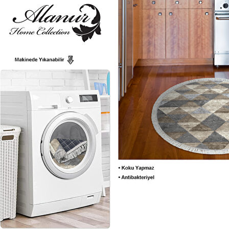 Dekoreko Kaymaz Taban Djt Mutfak Halısı Star Pamuk Saçaklı Yuvarlak İskandinav 661M