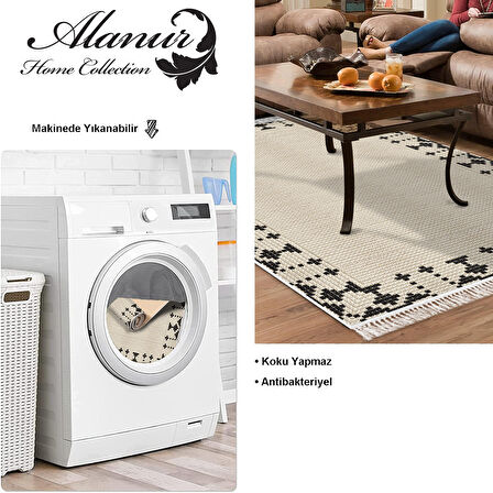 Dekoreko Kaymaz Taban Djt Salon Halısı Yıldız Deri Saçaklı Modern 1945