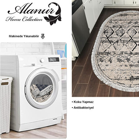 Dekoreko Kaymaz Taban Djt Mutfak Halısı Star Pamuk Saçaklı Oval İskandinav M5141