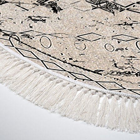 Dekoreko Kaymaz Taban Djt Mutfak Halısı Star Pamuk Saçaklı Oval İskandinav M5141