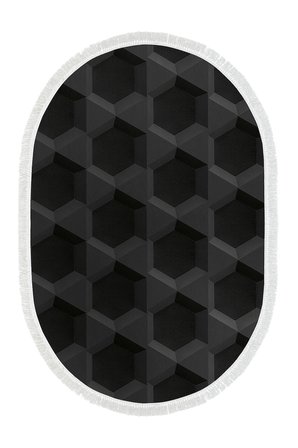 Kaymaz Dijital Mutfak & Salon Halı Trend Saçaklı Oval Geometrik E5016