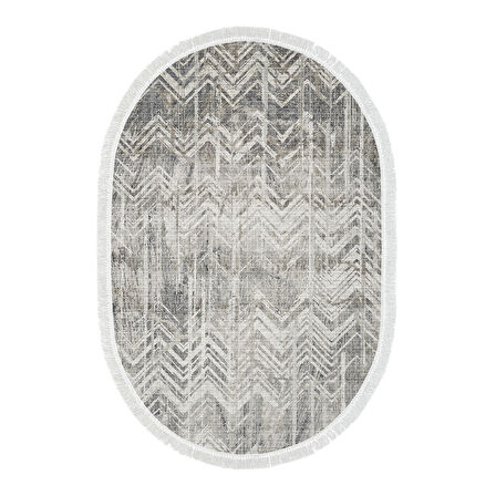 Dekoreko Kaymaz Taban Djt Salon Halısı Yıldız Deri Saçaklı Oval İskandinav F5083