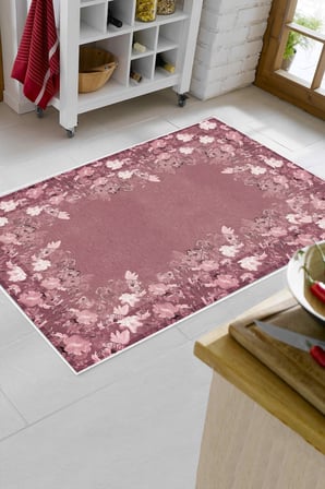 Dijital Baskılı Dikdörtgen Salon Halısı | Kaymaz Yıkanabilir | Keçe Taban | Çiçekli | P1388