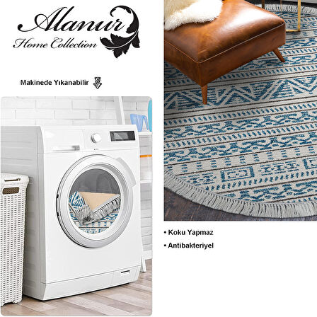 Dekoreko Kaymaz Taban Djt Salon Halısı Yıldız Deri Saçaklı Yuvarlak İskandinav F5082