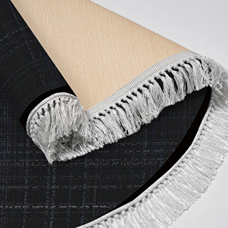 Alanur Home Kaymaz Taban Djt Banyo Mutfak Salon Halı Yıldız Deri Saçaklı Yuvarlak Dokuma Desen E5007