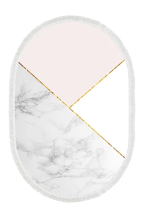 Kaymaz Dijital Mutfak & Salon Halı Trend Saçaklı Oval Geometrik E5008