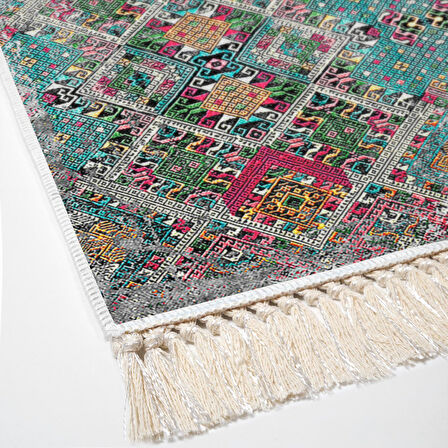 Dekoreko Kaymaz Taban Djt Banyo Halısı Star Pamuk Saçaklı İskandinav F5009