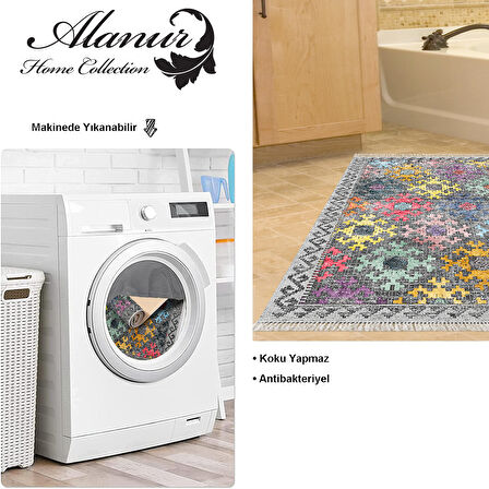 Dekoreko Kaymaz Taban Djt Banyo Halısı Yıldız Deri Saçaklı İskandinav F5008