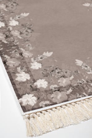 Dijital Baskılı Dikdörtgen Salon Halısı | Kaymaz Yıkanabilir | Keçe Taban Saçaklı | Çiçekli | P1388