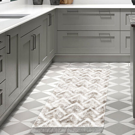 Dekoreko Kaymaz Taban Djt Mutfak Halısı Trend Saçaklı İskandinav F5124