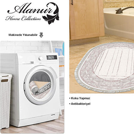 Dekoreko Kaymaz Taban Djt Banyo Halısı Yıldız Deri Saçaklı Oval Modern M5076