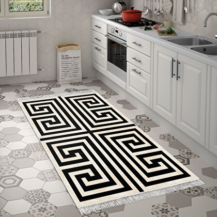 Dekoreko Kaymaz Taban Djt Mutfak Halısı Yıldız Deri Saçaklı Modern 658M