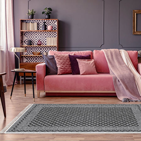 Dekoreko Kaymaz Taban Djt Salon Halısı Yıldız Deri Saçaklı Modern M5001