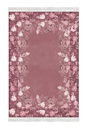 Dijital Baskılı Dikdörtgen Salon Halısı | Kaymaz Yıkanabilir | Keçe Taban Saçaklı | Çiçekli | P1388
