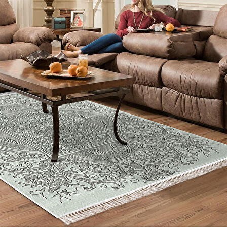 Dekoreko Kaymaz Taban Djt Salon Halısı Yıldız Deri Saçaklı Modern 1488